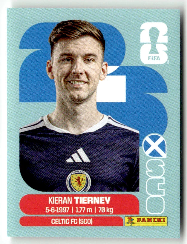 SCO 4 Kieran TIERNEY - Sticker autocollant Panini Coupe du Monde FIFA 2026 Écosse - Pièce détachée
