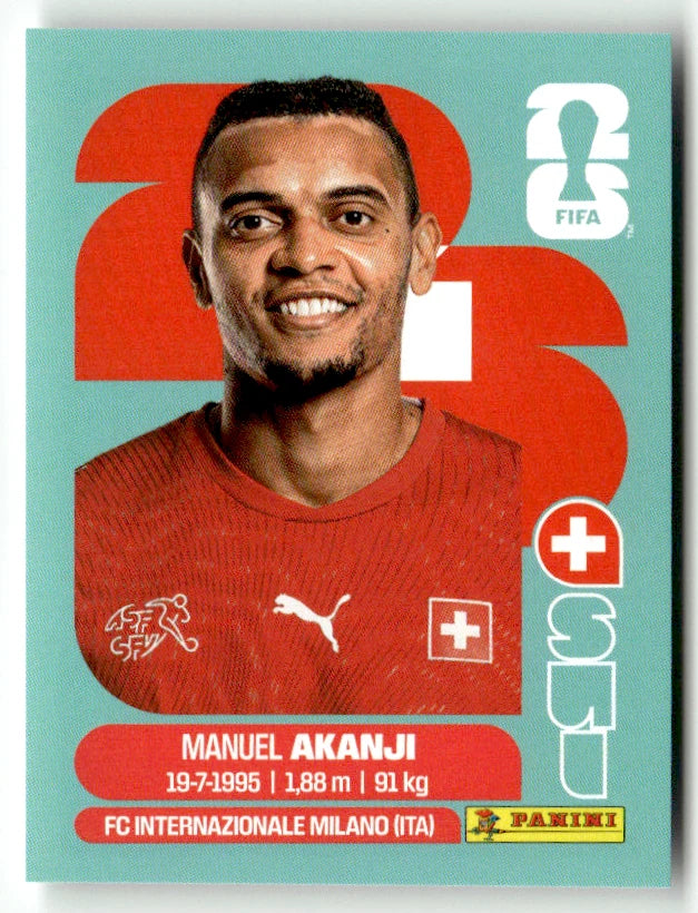 SUI 4 Manuel Akanji - Sticker autocollant Panini Coupe du Monde FIFA 2026 Suisse - Pièce détachée