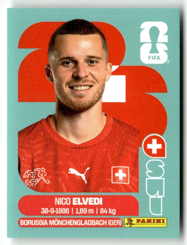 SUI 6 Nico Elvedi - Sticker autocollant Panini Coupe du Monde FIFA 2026 Suisse - Pièce détachée (Copie)
