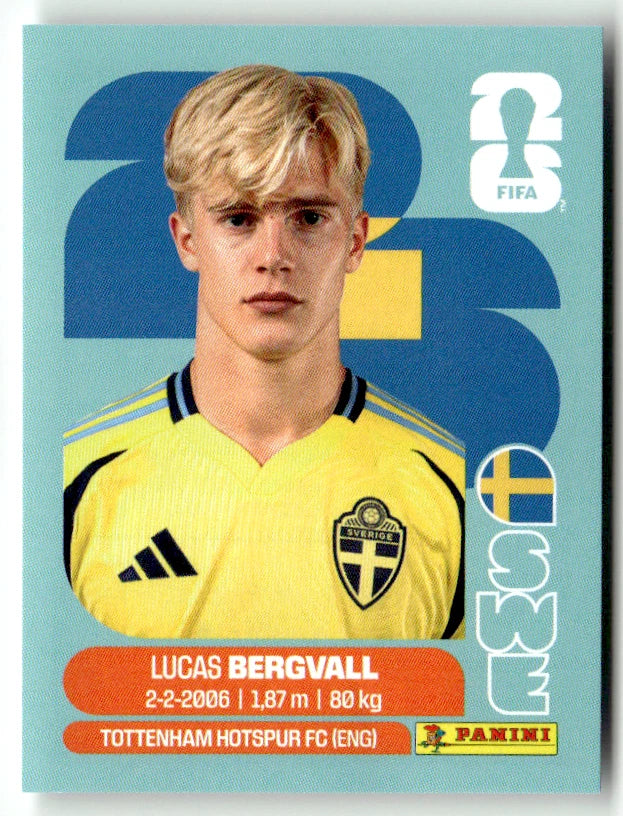 SWE 8 Lucas Bergvall - Sticker autocollant Panini Coupe du Monde FIFA 2026 Suède - Pièce détachée