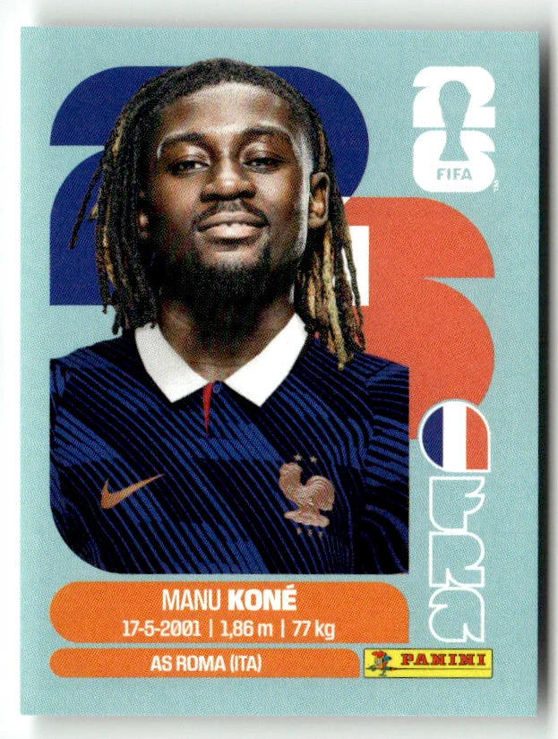 Sticker autocollant Panini FRA 11 Manu Kone - Équipe de France - Coupe du Monde FIFA 2026 - Pièce détachée