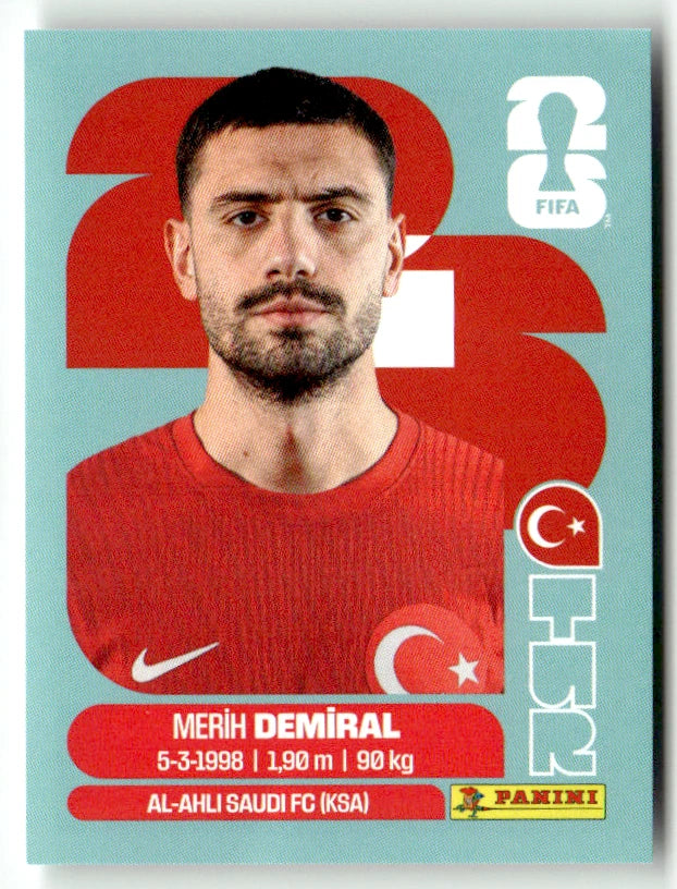 TUR 7 Merih Demiral - Sticker autocollant Panini Coupe du Monde FIFA 2026 Turquie - Pièce détachée
