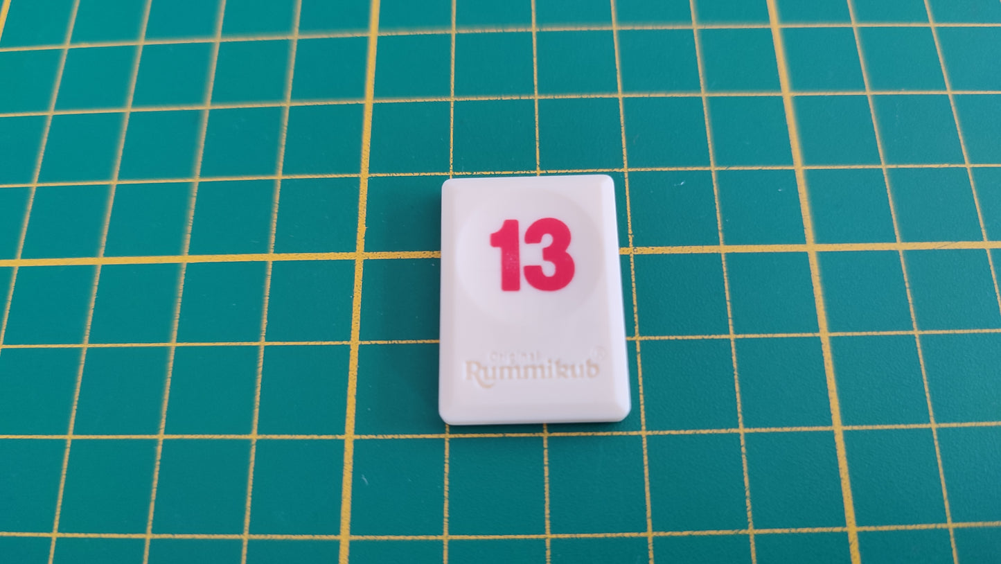 Tuile chiffre 13 treize rouge pièce détachée jeu de société Rummikub Le rami des chiffres jeu de voyage Hasbro #C68