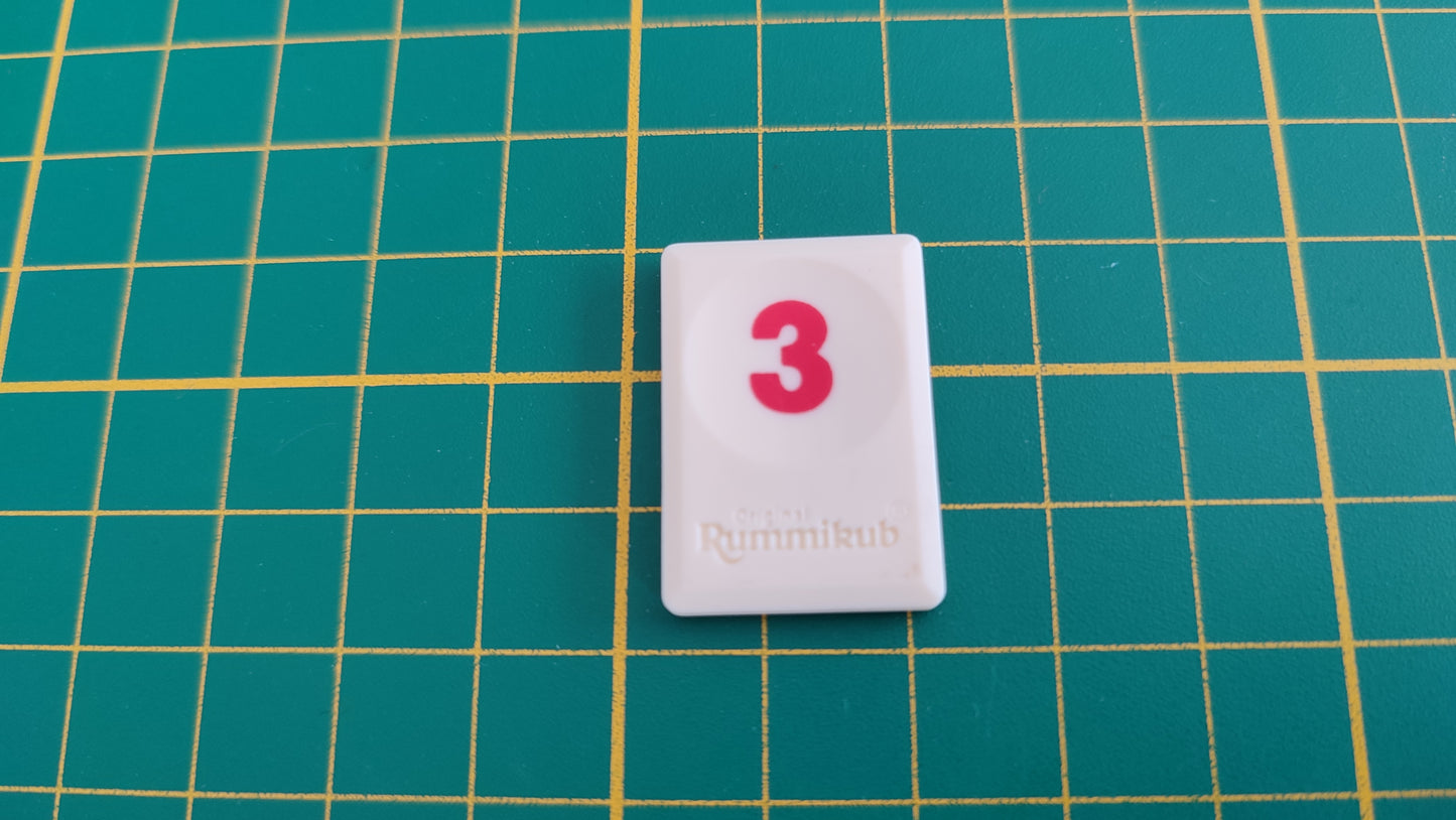 Tuile chiffre 3 trois rouge pièce détachée jeu de société Rummikub Le rami des chiffres jeu de voyage Hasbro #C68