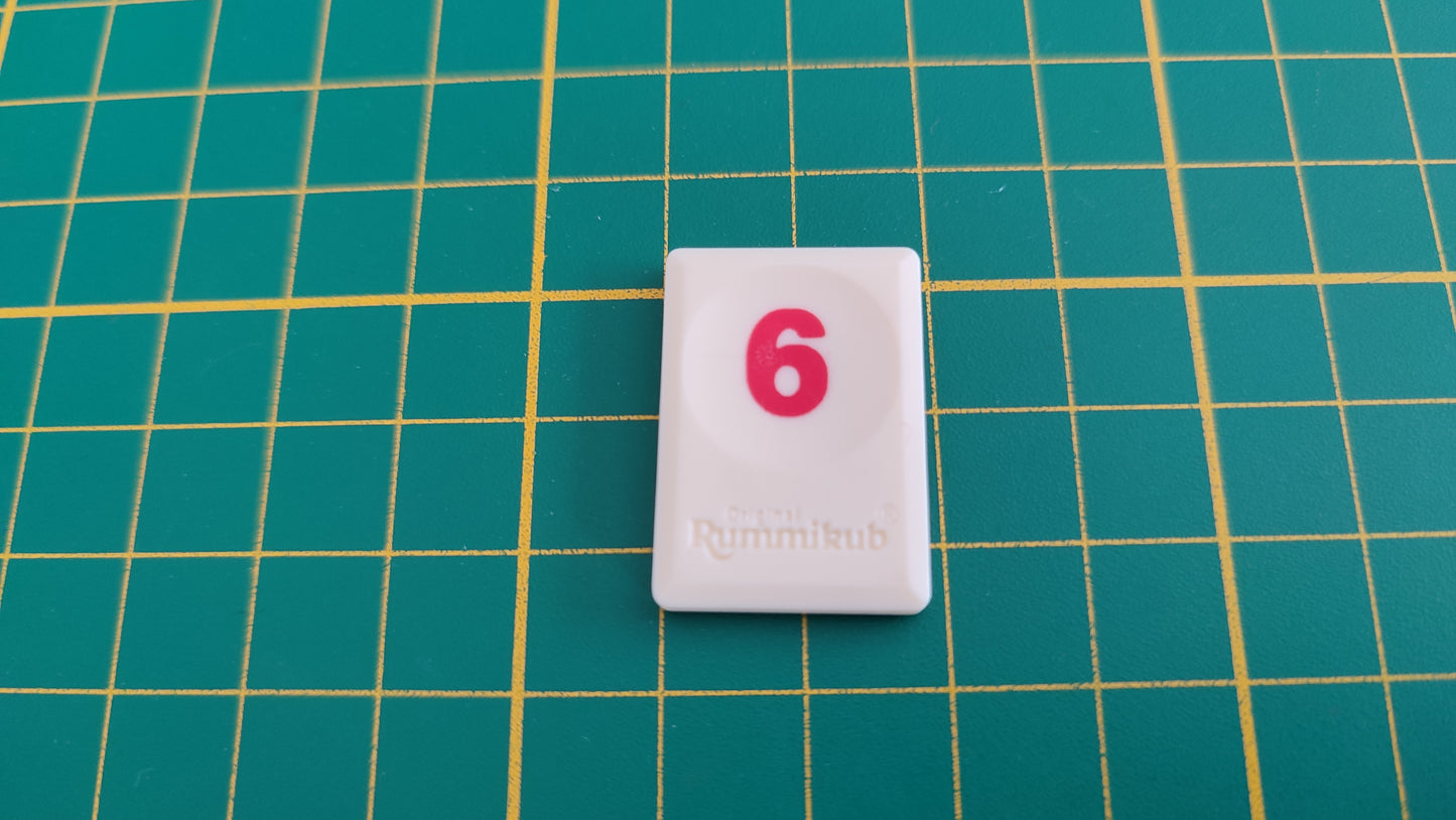 Tuile chiffre 6 six rouge pièce détachée jeu de société Rummikub Le rami des chiffres jeu de voyage Hasbro #C68