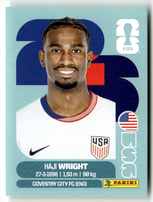 USA 19 Haji Wright - Sticker autocollant Panini Coupe du Monde FIFA 2026 États-Unis - Pièce détachée