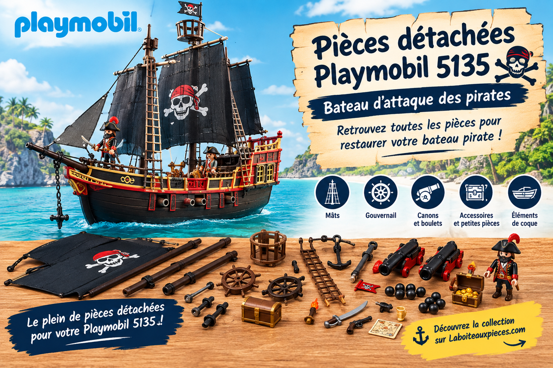 Pièces détachées Playmobil 5135 : retrouvez les pièces du Bateau d'attaque des pirates
