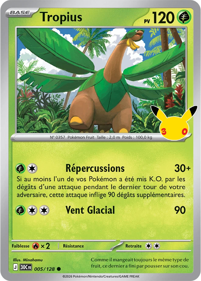 005/128 Carte Pokémon Tropius Commune holographique série 30C 30ème anniversaire