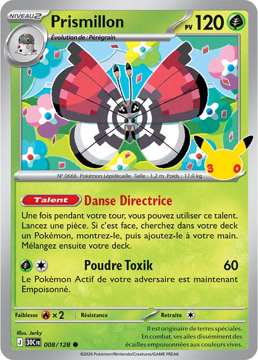008/128 Carte Pokémon Prismillon Commune holographique série 30C 30ème anniversaire