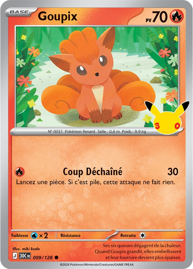 009/128 Carte Pokémon Goupix Commune holographique série 30C 30ème anniversaire