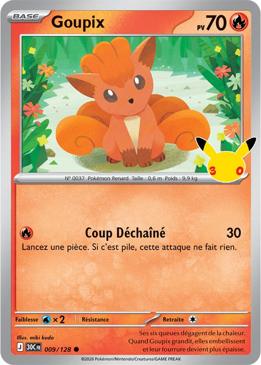 009/128 Carte Pokémon Goupix Commune holographique série 30C 30ème anniversaire