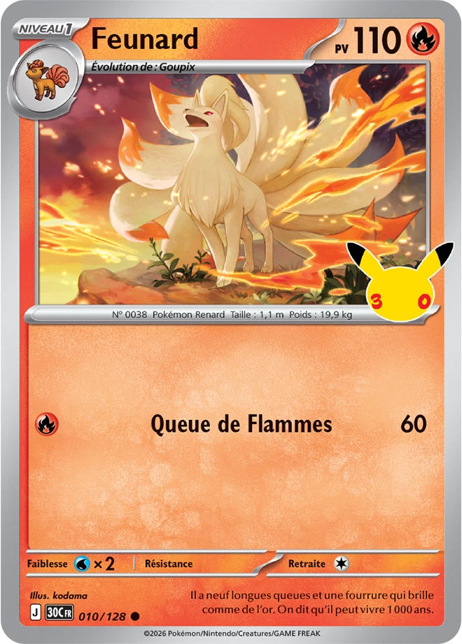 010/128 Carte Pokémon Feunard Commune holographique série 30C 30ème anniversaire