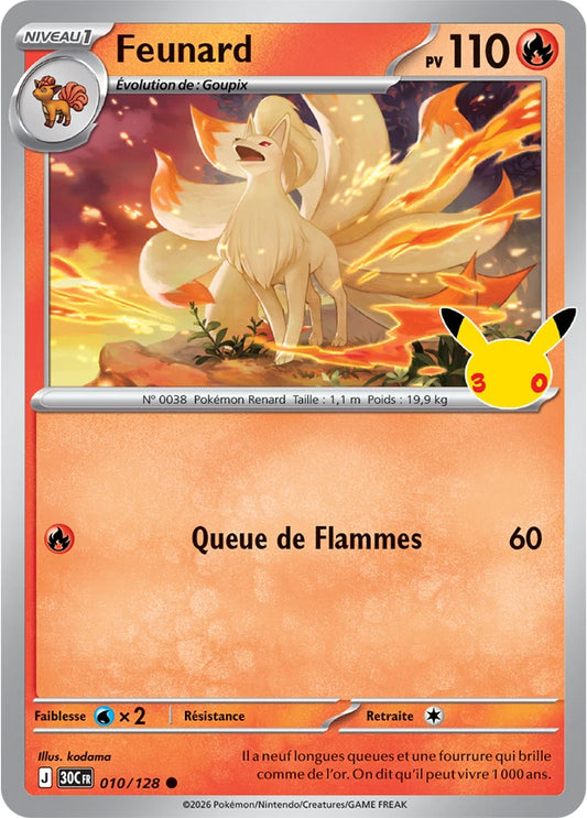 010/128 Carte Pokémon Feunard Commune holographique série 30C 30ème anniversaire