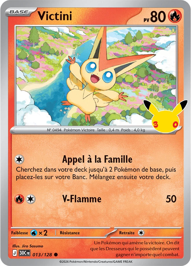 013/128 Carte Pokémon Victini Commune holographique série 30C 30ème anniversaire