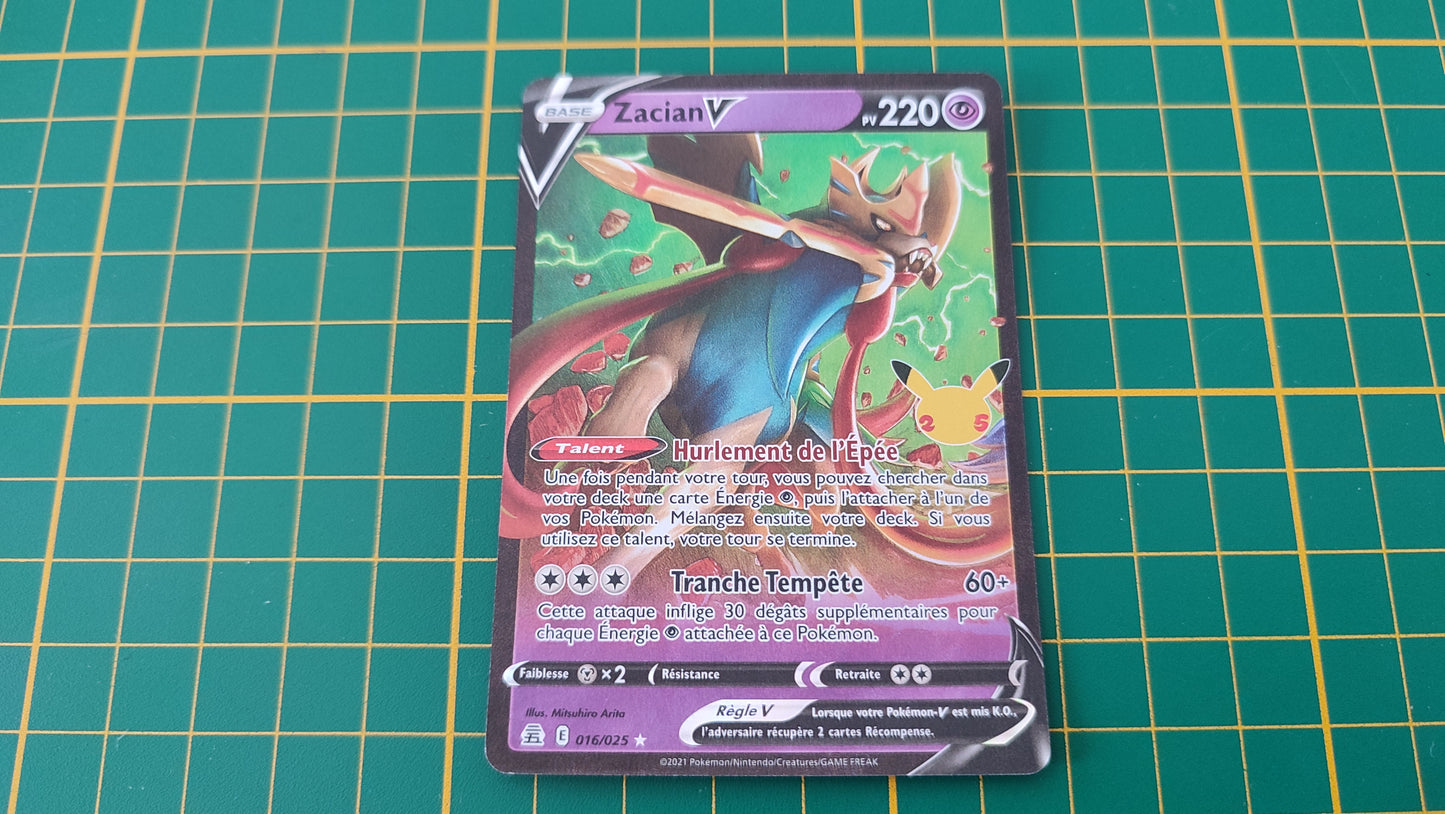 016/025 Carte Pokémon Zacian rare holographique Epée et Bouclier EB07.5 Célébration #B10
