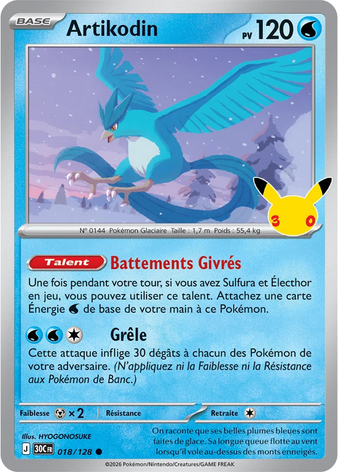 018/128 Carte Pokémon Artikodin Commune holographique série 30C 30ème anniversaire