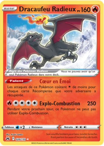 020/159 Carte Pokémon Dracaufeu Radieux rare Epée et Bouclier EB12.5 Zénith Suprême