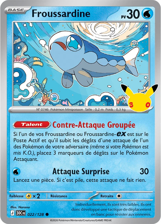 022/128 Carte Pokémon Froussardine commune holographique série 30C 30ème anniversaire