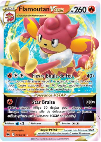 023/159 Carte Pokémon Flamoutan V Star holographique rare Vstar Epée et Bouclier EB12.5 Zénith Suprême