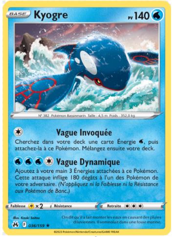 036/159 Carte Pokémon Kyogre rare Epée et Bouclier EB12.5 Zénith Suprême