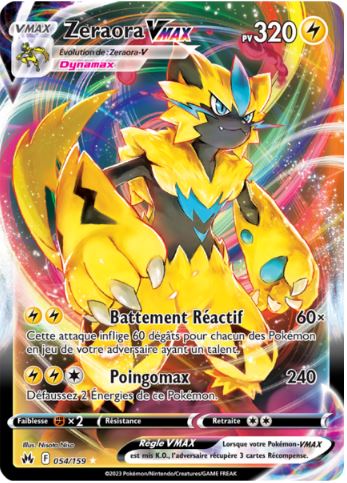 054/159 Carte Pokémon Zeraora Vmax rare holographique Epée et Bouclier EB12.5 Zénith Suprême