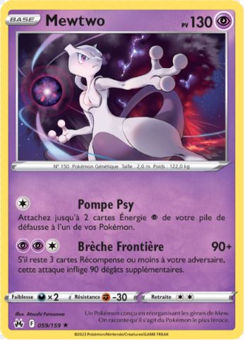 059/159 Carte Pokémon Mewtwo rare Epée et Bouclier EB12.5 Zénith Suprême