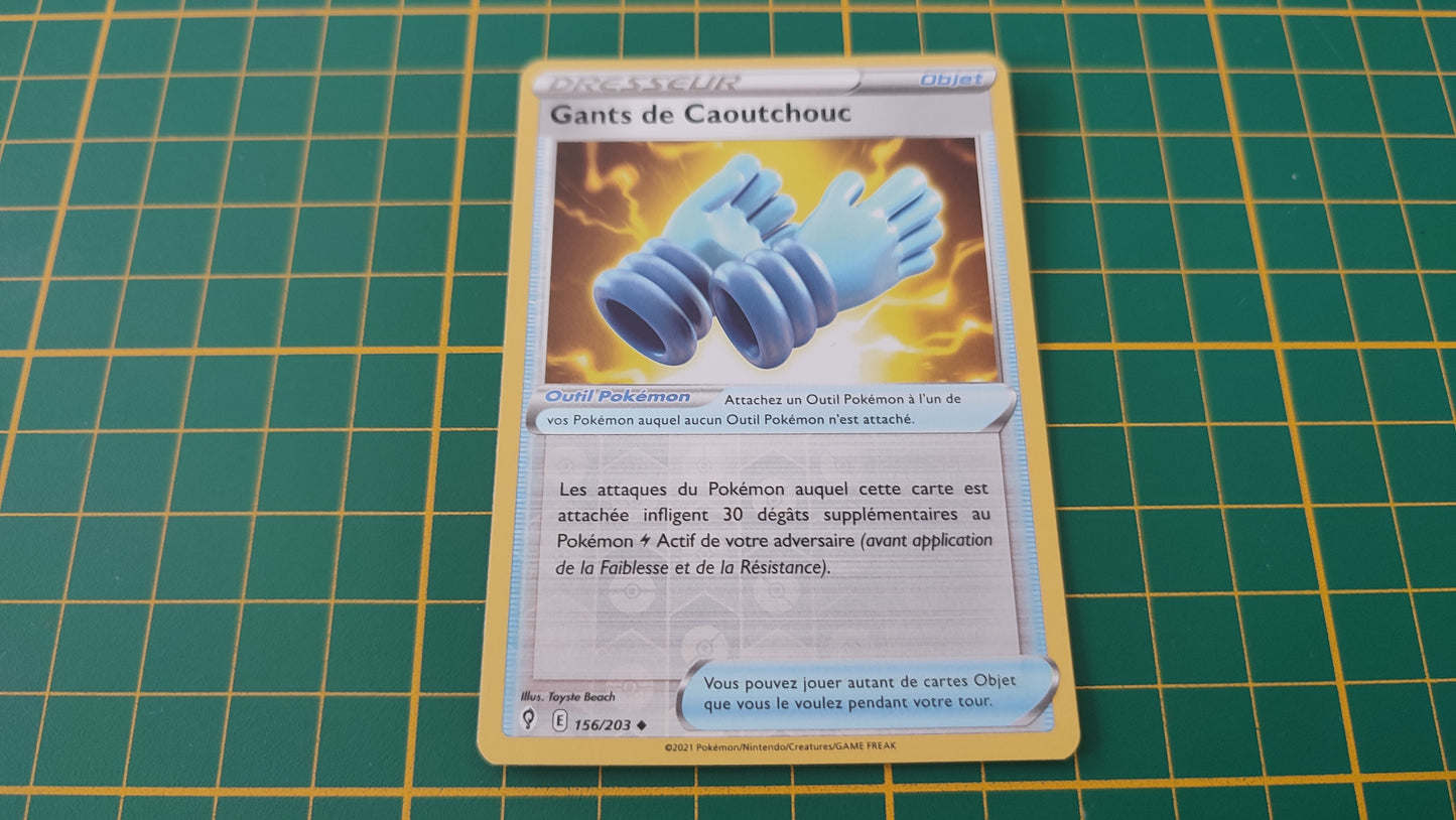 156/203 Carte Pokémon Gants de Caoutchouc peu commune reverse Epée et Bouclier EB07 Evolution Céleste #B10