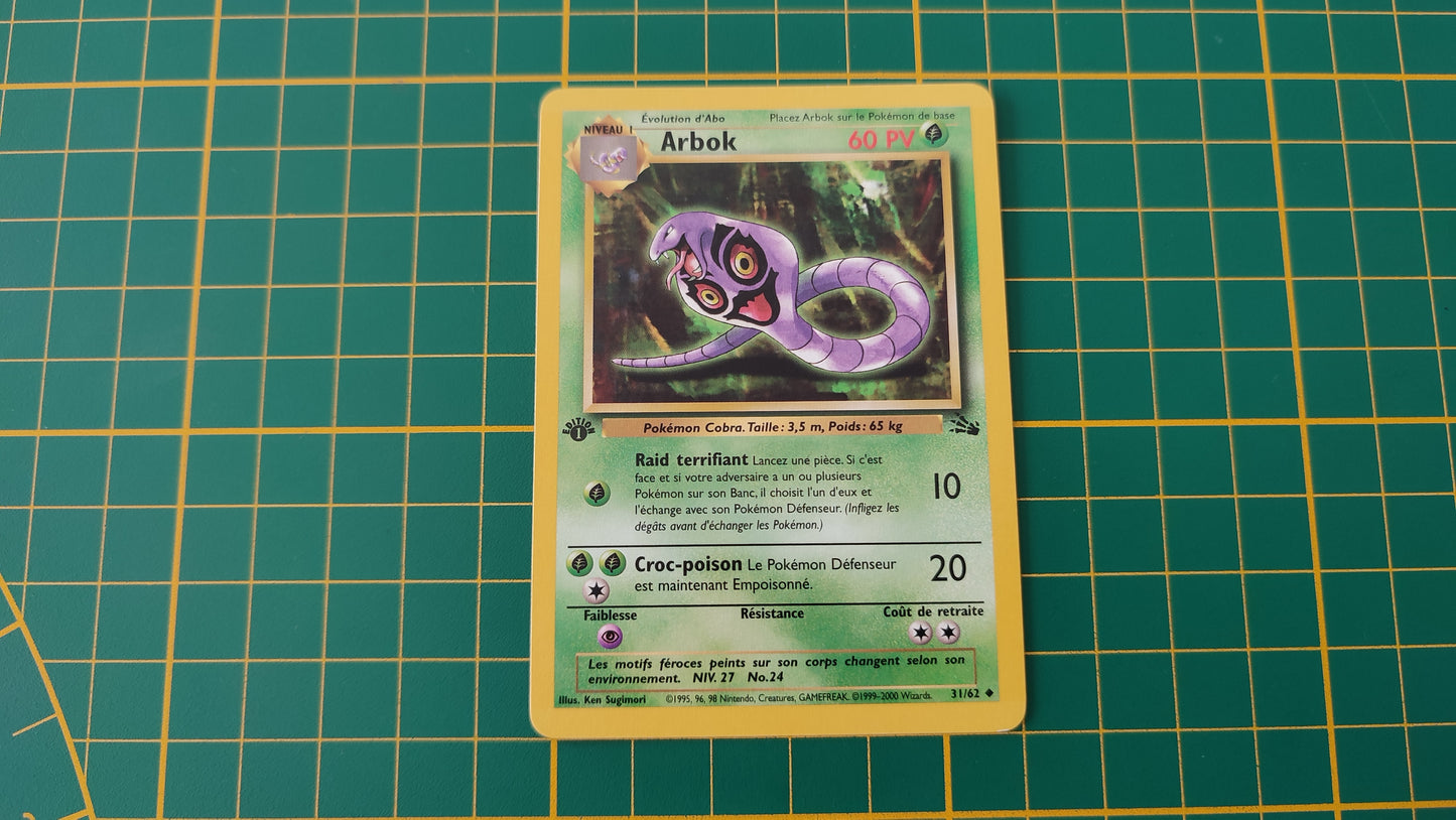 31/62 Carte Pokémon Arbok 31/62 peu commune 1ère édition fossile Wizards #A73