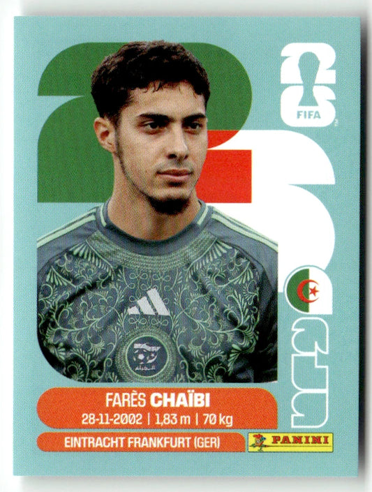 ALG 14 Farès Chaïbi - Sticker autocollant Panini Coupe du Monde FIFA 2026 Algérie - Pièce détachée