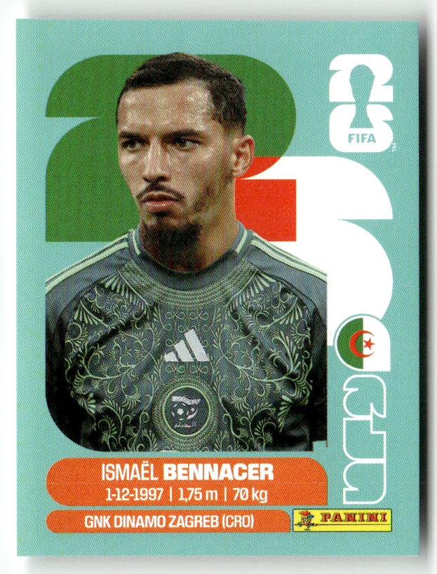 ALG 8 Ismaël Bennacer - Sticker autocollant Panini Coupe du Monde FIFA 2026 Algérie - Pièce détachée
