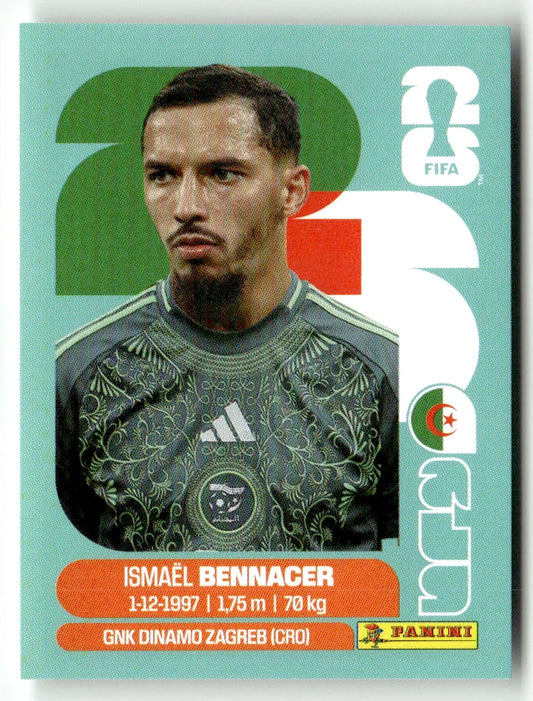 ALG 8 Ismaël Bennacer - Sticker autocollant Panini Coupe du Monde FIFA 2026 Algérie - Pièce détachée