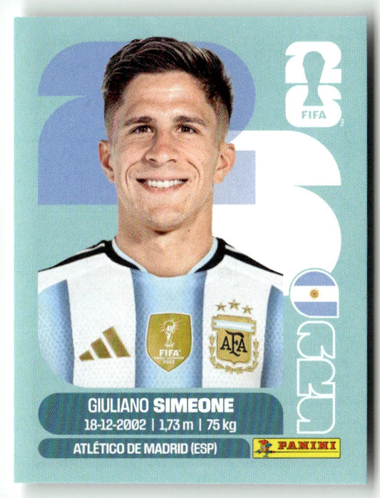 ARG 20 Giuliano Simeone - Sticker autocollant Panini Coupe du Monde FIFA 2026 Argentine - Pièce détachée