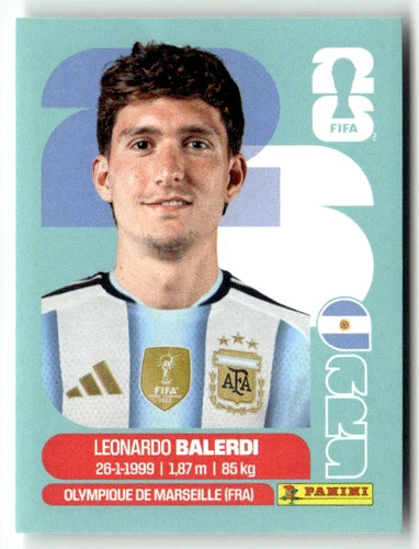 ARG 7 Leonardo Balerdi - Sticker autocollant Panini Coupe du Monde FIFA 2026 Argentine - Pièce détachée