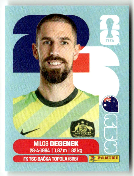 AUS 10 Milos Degenek - Sticker autocollant Panini Coupe du Monde FIFA 2026 Australie - Pièce détachée