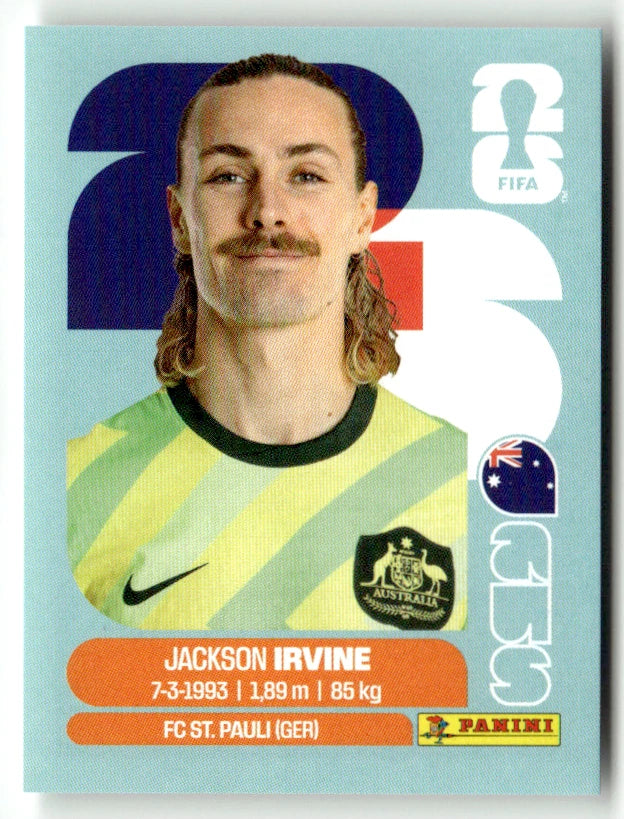 AUS 11 Jackson Irvine - Sticker autocollant Panini Coupe du Monde FIFA 2026 Australie - Pièce détachée