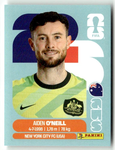 AUS 14 Aiden O’Neill - Sticker autocollant Panini Coupe du Monde FIFA 2026 Australie - Pièce détachée