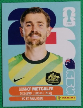 AUS 15 Connor Metcalfe - Sticker autocollant Panini Coupe du Monde FIFA 2026 Australie - Pièce détachée