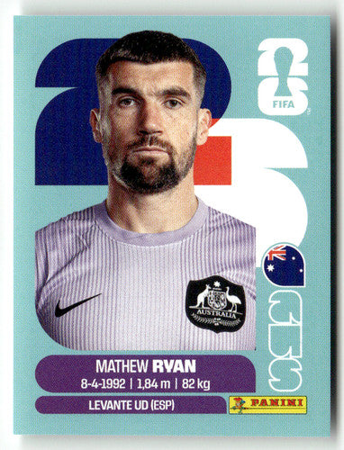 AUS 2 Mathew Ryan - Sticker autocollant Panini Coupe du Monde FIFA 2026 Australie - Pièce détachée