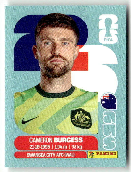 AUS 8 Cameron Burgess - Sticker autocollant Panini Coupe du Monde FIFA 2026 Australie - Pièce détachée