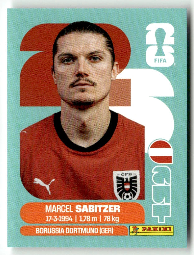 AUT 11 Marcel Sabitzer - Sticker autocollant Panini Coupe du Monde FIFA 2026 Autriche - Pièce détachée