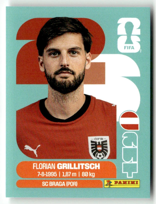 AUT 14 Florian Grillitsch - Sticker autocollant Panini Coupe du Monde FIFA 2026 Autriche - Pièce détachée