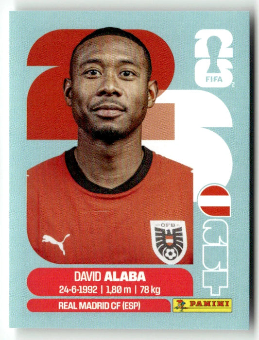 AUT 4 David Alaba - Sticker autocollant Panini Coupe du Monde FIFA 2026 Autriche - Pièce détachée