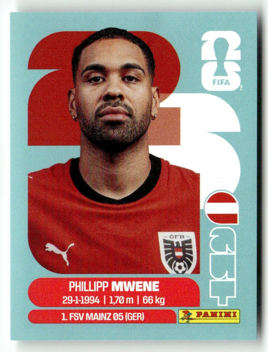 AUT 8 Phillipp Mwene - Sticker autocollant Panini Coupe du Monde FIFA 2026 Autriche - Pièce détachée