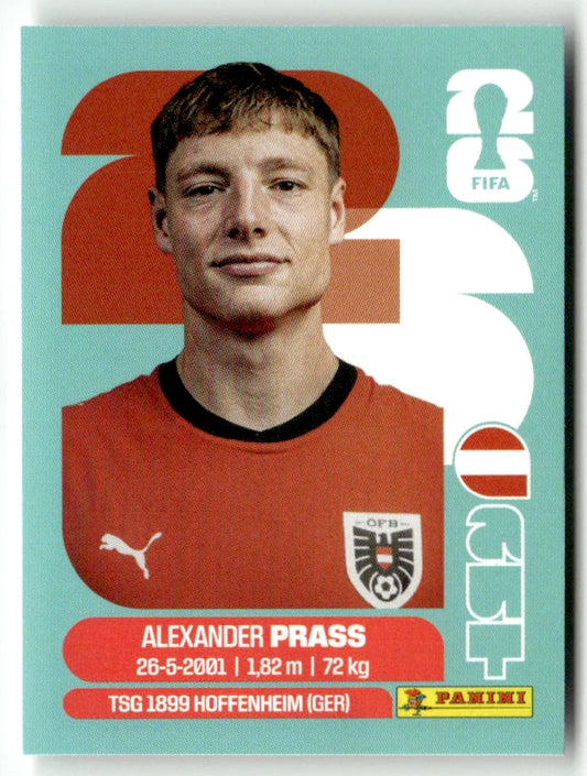 AUT 9 Alexander Prass - Sticker autocollant Panini Coupe du Monde FIFA 2026 Autriche - Pièce détachée