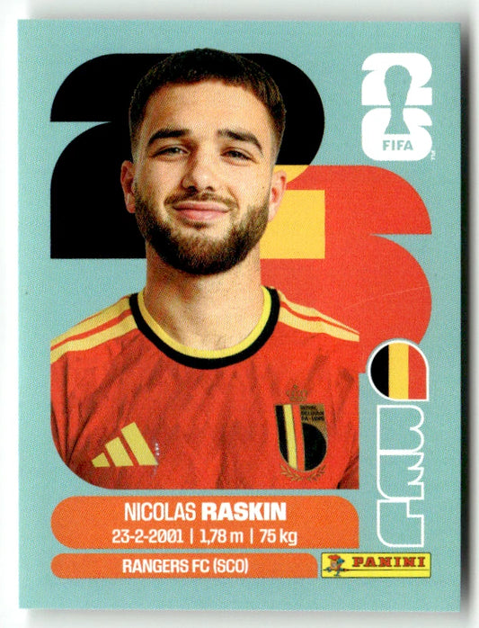 BEL 11 Nicolas RASKIN - Sticker autocollant Panini Coupe du Monde FIFA 2026 Belgique - Pièce détachée