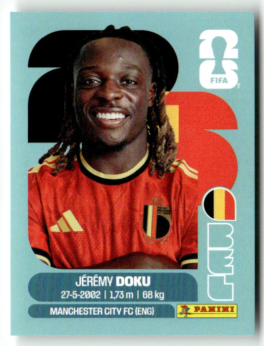 BEL 16 Jeremy Doku - Sticker autocollant Panini Coupe du Monde FIFA 2026 Belgique - Pièce détachée