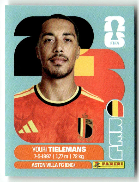 BEL 9 Youri Tielemans - Sticker autocollant Panini Coupe du Monde FIFA 2026 Belgique - Pièce détachée