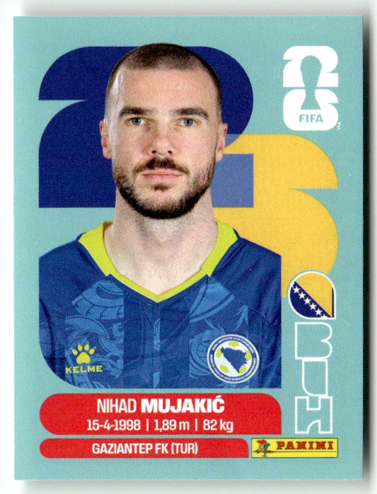 BIH 6 Nihad Mujakic - Sticker autocollant Panini Coupe du Monde FIFA 2026 Bosnie-Herzégovine - Pièce détachée