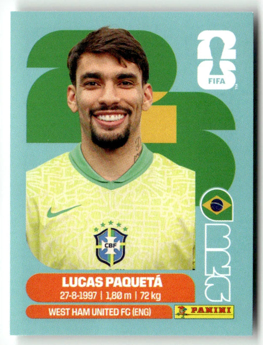 BRA 9 Lucas PAQUETA - Sticker autocollant Panini Coupe du Monde FIFA 2026 Brésil - Pièce détachée