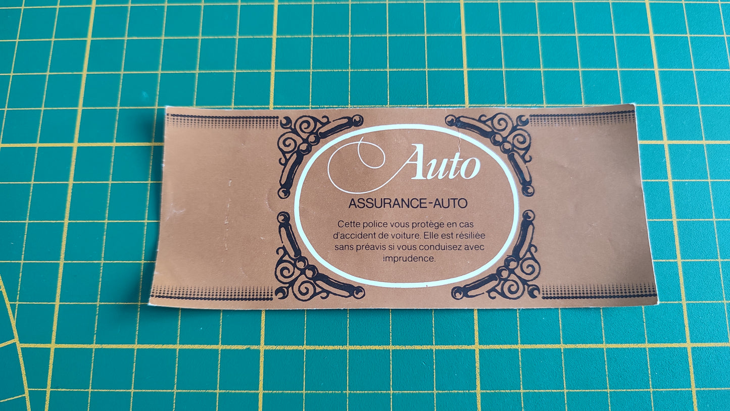 Billet assurance auto seul pièce détachée jeu de société Destins En famille sur les chemins de la vie MB #E44